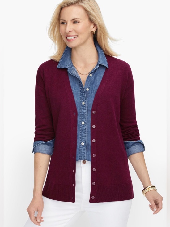Talbots Sweaters - Talbots Modern Girlfriend V-Neck Cardigan Plum Size XP